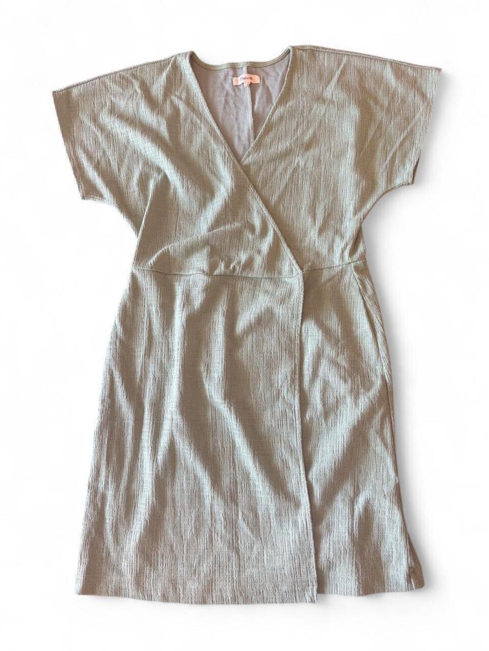 Vintage Short-Sleeve Side-Tie Faux-Wrap Mini Dress